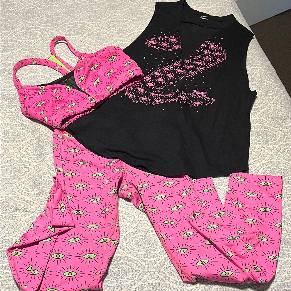 Zumba Fitness Pink and Black Eye Print Pajama Set